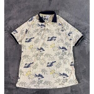 VTG Michael Austin Mens L Fish Floral Print Short Sleeve Button Down Polo Shirt